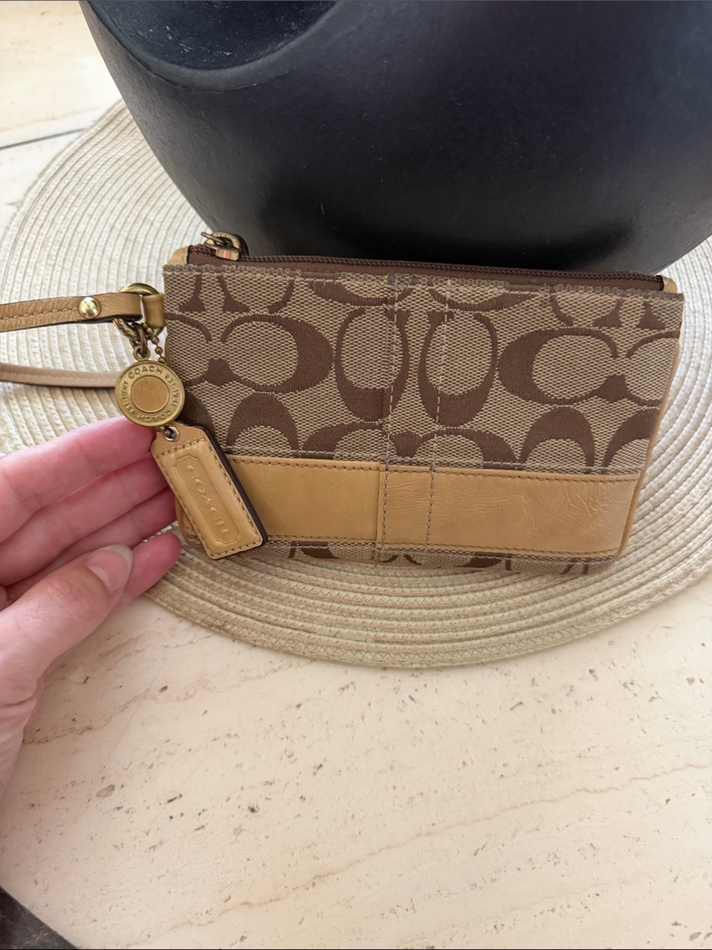 Coach 2008 Legacy Signature Monogram Canvas Wristlet with Patent Leather